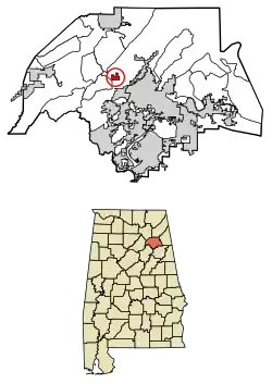 Location of Ridgeville in Etowah County, Alabama.