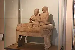 Etruscan terracotta cinerary urn with spouses on lid, Caere (modern Cerveteri), 510–500 BCE
