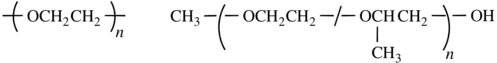 Poly[oxy(ethane-1,2-diyl)] (left) and α-methyl-ω-hydroxy-poly[oxirane-co-(methyloxirane)] (right).