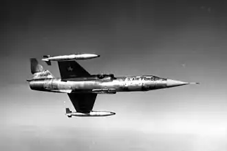 Lockheed F-104G Starfighter with external wingtip fuel tanks