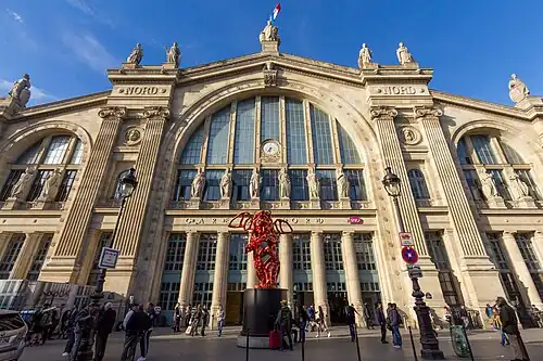 Neoclassical Ionic pilasters on the façade of the Gare du Nord, Paris, by Jacques Ignace Hittorff, 1861-1865[33]