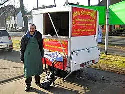 Workshop trailer of mobile scissors grinding shop in Bremen, 2017.