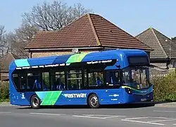 A Fastway Wright GB Kite Hydroliner fuel cell bus in Crawley in April 2025
