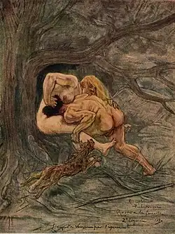 Prehistoric Coupling (1887) color pencil, watercolor, gouache (30.5 x 23.6&nbsp;cm.) Namur