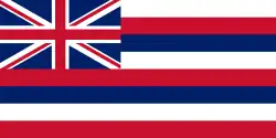 Flag of the Republic of Hawaiʻi , — a 1:2 canton and 8 stripes , (1893→1959 — unincorporated unorganized territory of the US)