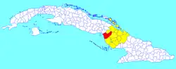 Florida municipality (red) within Camagüey Province (yellow) and Cuba
