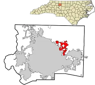 Location in Forsyth County and the state of North Carolina