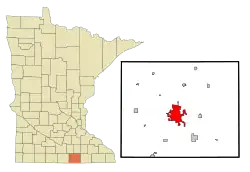 Location of the city of Albert Lea within Freeborn County in the state of Minnesota