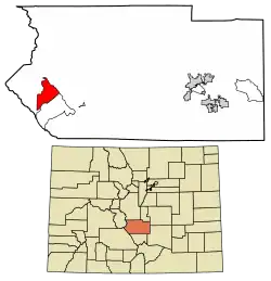 Location of the Howard CDP in Fremont County, Colorado.