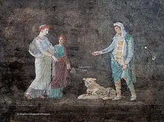 Antique fresco from Pompeii, showing Trojan prince Paris with Helen of Troy (1st century CE)