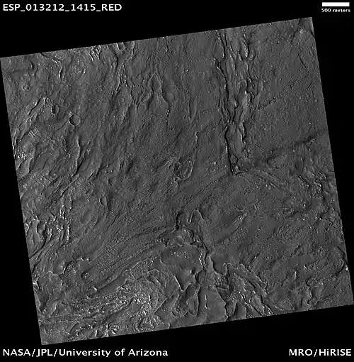 Fretted terrain near Reull Vallis, as seen by HiRISE.