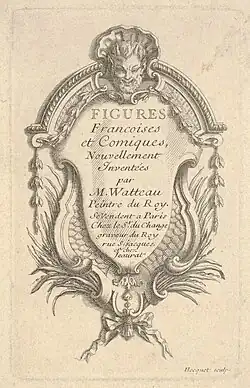 Baroque cartouche of the frontispiece for Figures françoises et comiques by Robert Hecquet, possibly 1702, etching in paper, Metropolitan Museum of Art, New York City