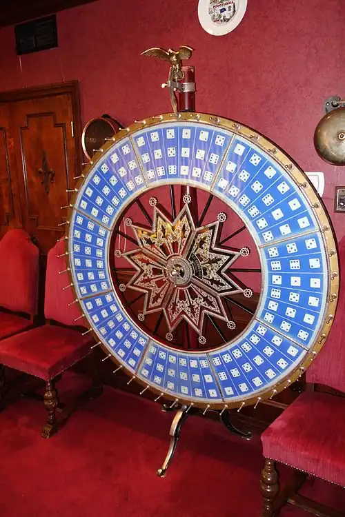 An example of the 'dice wheel' variant of the Big Six Wheel.