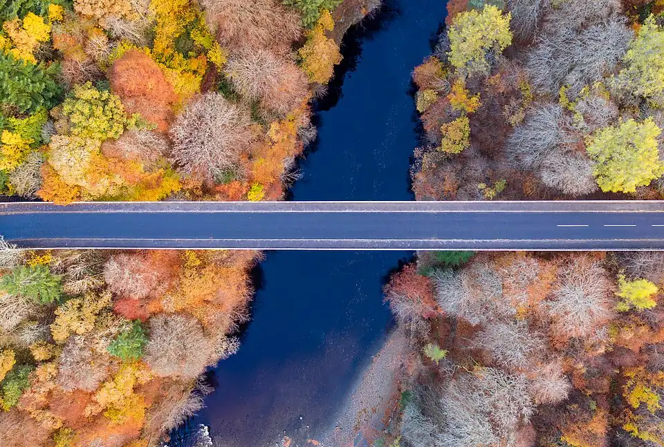 Aerial viewof the bridge over the River Garry, Perthshire