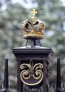 A King's Crown decorating a gate on campus