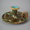 Candle holder, coloured and mottled glazes, c. 1870, naturalistic style
