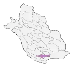Location of Gerash County in&nbsp;Fars&nbsp;province (bottom&nbsp;center,&nbsp;purple)