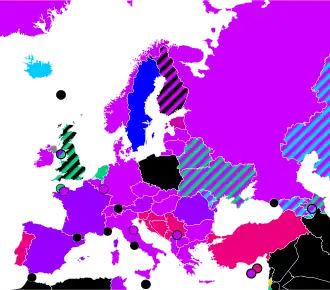 A country map of Europe color-coded for abortion access.