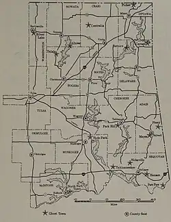 Map of ghost towns in Northeastern Oklahoma