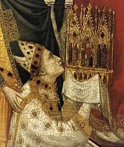 Detail of Cardinal Stefaneschi holding the triptych
