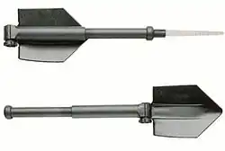 Glock Feldspaten entrenching tool. Note: plastic telescoping handle and saw blade