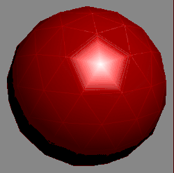 A Gouraud-shaded sphere-like mesh - note the poor behaviour of the specular highlight.