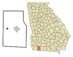 Location in Grady County and the state of Georgia