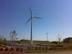 The NEG Micon M700 wind turbine at the Great River Energy headquarters in Maple Grove, Minnesota