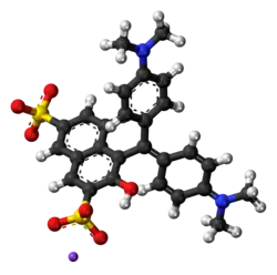 Ball-and-stick model of Green S as a sodium salt