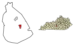 Location of Greensburg in Green County, Kentucky.