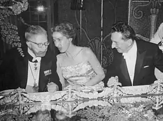 King Gustaf VI Adolf, Frances Townes and Alexander Prokhorov at the Nobel Prize banquet in 1964