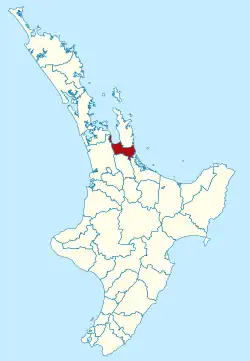 Hauraki district within the North Island