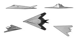 Line drawings of different angles of an aircraft