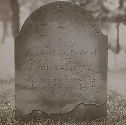 Here lies deposited the body of James Leeson who departed this life on the 28th of September 1794 aged 38 years; his body was moved to Trinity Church Cemetery