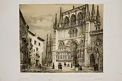 Facade of the Coronería of the Cathedral of Burgos by painters Jenaro Pérez Villaamil and Manson in 1850, published in the work España artística y monumental.