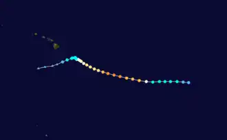 Map plotting the track and intensity of Hurricane Hilda according to the Saffir–Simpson scale
