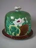 Cheese Dome and Stand, coloured glazes, naturalistic in style, c. 1880