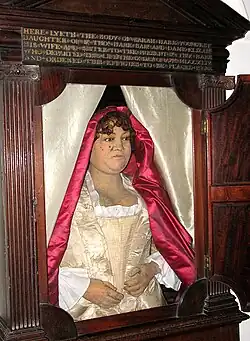 A rare wax funerary effigy of a private person, who stipulated it be made in her will, England, 1744. Holy Trinity Church, Stow Bardolph, Norfolk.