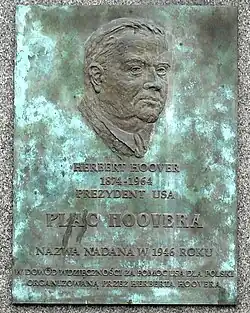 A plaque in Poznań honoring Hoover