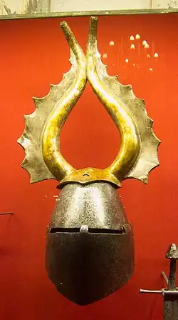 Great helm of Albert von Pranckh, 14th&nbsp;century, showing the style often used by the Teutonic order.