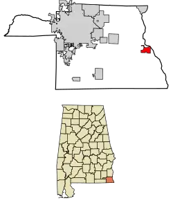 Location of Gordon in Houston County, Alabama.