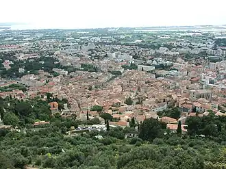 A hillside view of the town