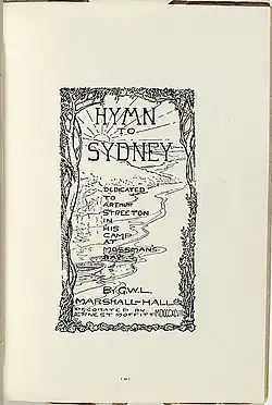 Frontispiece by Ernest Moffitt of Marshall Hall's "Hymn to Sydney", dedicated to Arthur Streeton and the Artists' Camps