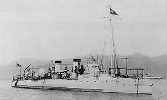 Small warship seen from the side