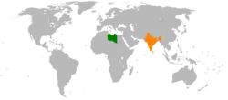 Map indicating locations of Libya and India
