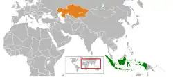 Map indicating locations of Indonesia and Kazakhstan