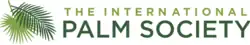 Logo of the International Palm Society a line drawing of two crossed palm leaves, one pinnate and one palmate, with the name of the society.