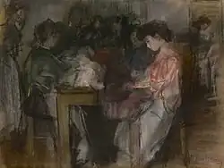 Seamstresses at Atelier Paquin, Paris, pencil and pastel on paper, ca. 1904