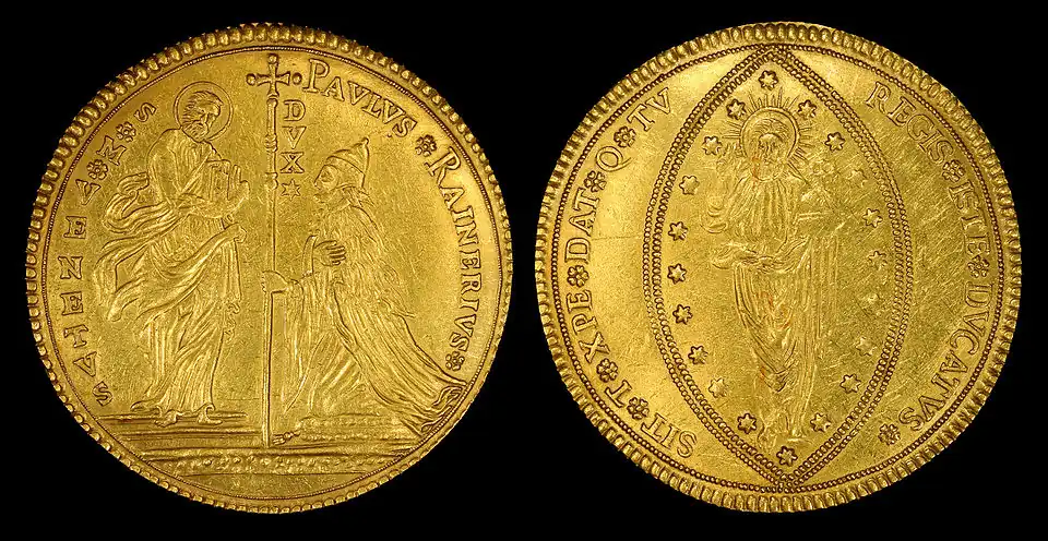50 Zecchini from the reign of Paolo Renier (1779–89), penultimate Doge of Venice.[3]
