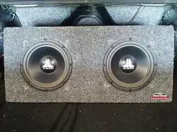 Two 10-inch (250 mm) subwoofers in the trunk of a car